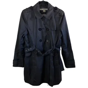 Kenneth Cole Reaction Black Trench‎ Coat Medium Belted Double Breasted thumbnail 2