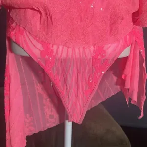Womens Skimpy Sexy Pink Strapless Sheer Sparkly Party Club Dress Bodysuit Size M thumbnail 5