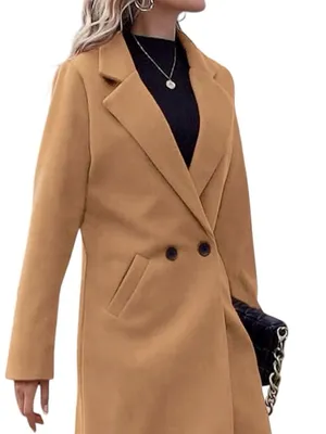 Fashion Women’s Camel Wool Blend Winter Coat Large Long Classic Elegant NWT thumbnail 2