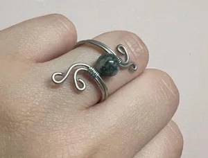Vintage Inspired Silver Plated Adjustable Ring With Jade Green Gemstone thumbnail 1