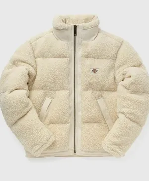 Dickies Sherpa Puffer Jacket Cream Teddy Fleece Zip Up Cozy Winter Coat thumbnail 1
