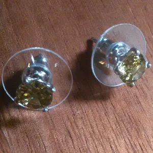 Peridot Color Simulated Diamond Sterling Silver Stud Earrings thumbnail 3