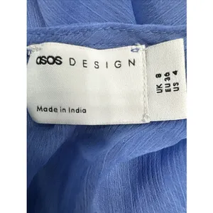 ASOS Design Blue Chiffon Mini Dress Belted Plunge Long Sleeve NWT US 4 thumbnail 9