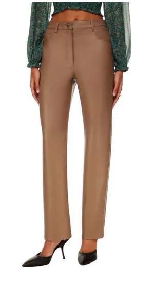 Aritzia Wilfred Melina Pant Camel Tan Vegan Leather Pants Size 8 Straight Leg thumbnail 1