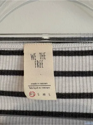 We The Free Free People Good Find Striped Bell Sleeve Ribbed Top grey‎ white size XS thumbnail 4