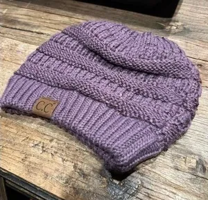 C.C. Brand Thick Ribbed Twist Knit Dome Ski Cap Winter Hat purple Women‎ One Sz thumbnail 1