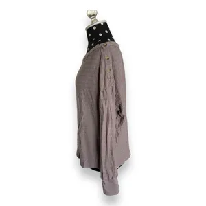 Anthropologie Womens Top Sz M Gray‎ Striped Long Sleeve Buttons Boat Neckline thumbnail 7