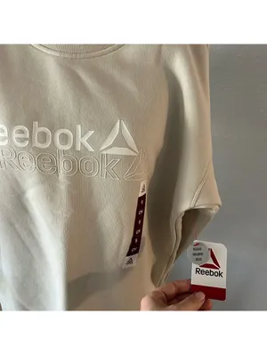 Reebok Relaxed Fit Logo Crewneck Sweatshirt Pullover Cream Ivory Small NWT thumbnail 2