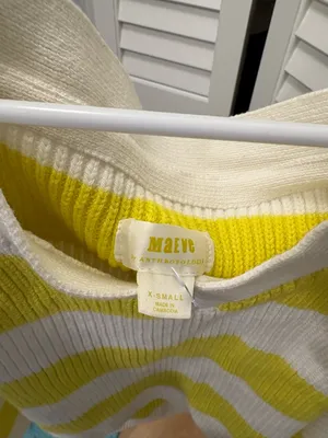 Anthropologie Maeve V Neck Sweater Tee Oversized Yellow Striped Size Extra Small thumbnail 6