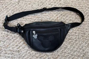VTG Walt Disney World Mickey Mouse Black Faux Leather Waist Bag Fanny Pack thumbnail 1