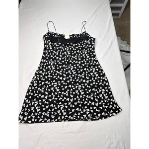 NWT Abercrombie & fitch womens black cream hearts mini dress. silky feel Size MP thumbnail 3