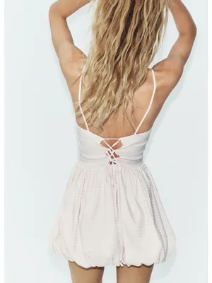 ZARA Gingham Balloon Mini Dress thumbnail 3