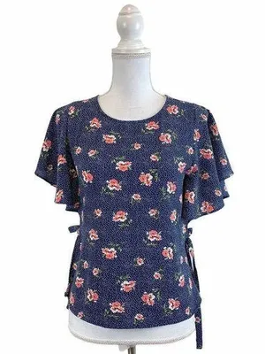 One Clothing XS Blue Dots Floral Top Tie Side thumbnail 1