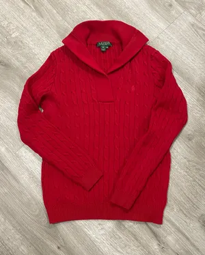 Ralph Lauren Red Cable Knit Sweater thumbnail 1