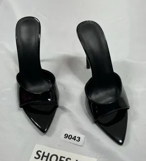 Womans New Slip On Stiletto Mules 10 Black Pointed Open Toe thumbnail 1