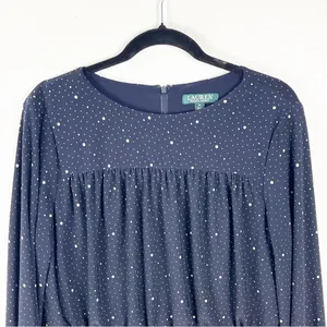 LAUREN RALPH LAUREN Navy Speckled Long Sleeves Tiered Dress Size 14 thumbnail 7