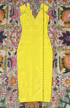 House Of CB London Neon Yellow Bodycon Bandage Cocktail Dress Size XS thumbnail 12