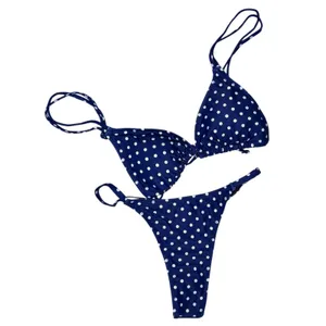 Source Unknown Polka Dot Triangle Bikini Thong 2P Set Navy Swimsuit | M thumbnail 5