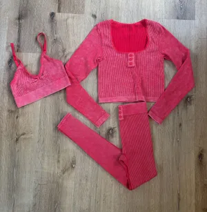 Fabletics Red Ribbed Matching Yoga Set thumbnail 1