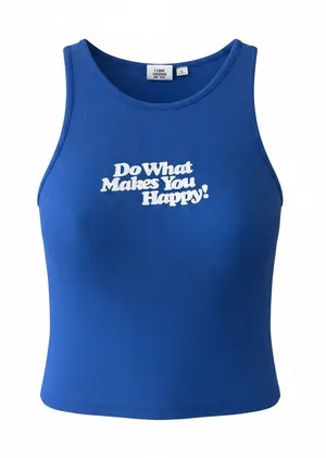 University Tees Do What Makes You Happy Blue Ribbed Tank Top thumbnail 1