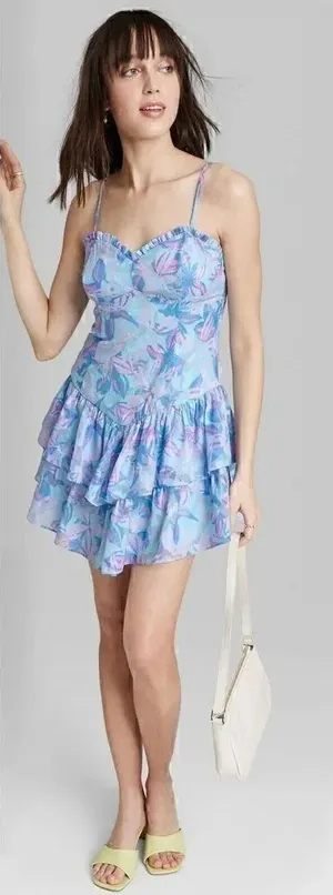Wild Fable Women's Sleeveless Tiered Jacquard Fit & Flare Dress SIZE M thumbnail 1