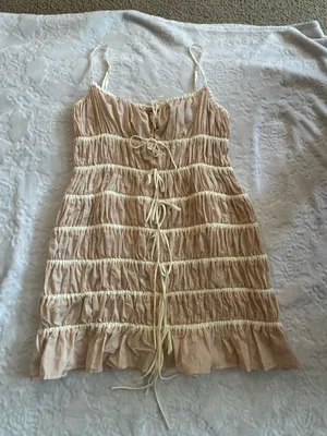 ASOS Topshop Crinkle Smocked Mini Dress with Tie Straps SIZE 10 thumbnail 3