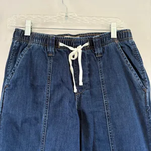 OAT New York Cloud Luxe Denim Wide Leg Drawstring Pants Dark Wash 4/27 thumbnail 3