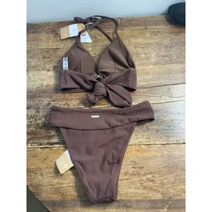 Berlook Dark Coffee‎ Back Tie Bikini NWT size xs Brown thumbnail 4