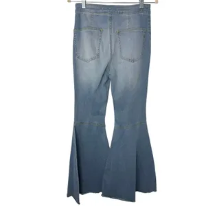 Free People Just Float On High Rise Flare Jeans W27 Light Wash Raw Hem Boho thumbnail 4