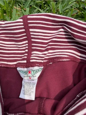 Vintage Hard Tail Forever Fold Over Yoga Leggings Burgundy Stripe Waist Size S M thumbnail 6