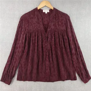 Cloth And Stone Leopard Print Button Down Blouse Burgundy Top Large thumbnail 1