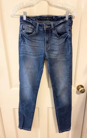 KanCan USA dark wash skinny stretch jeans with whiskering thumbnail 1