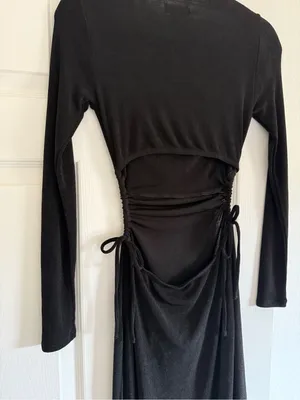 Zara Black Long-Sleeve Maxi Dress with back cut out thumbnail 3