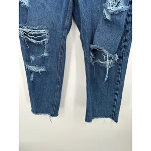 Old Navy Womens High‎ Rise Slouchy Straight Jeans 14 Blue Distressed Button Fly thumbnail 3