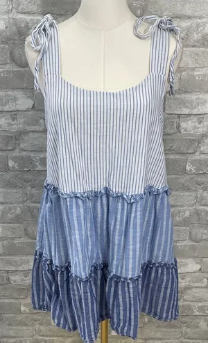 Altar'd State Blue and White Striped Tiered Mini Dress thumbnail 1