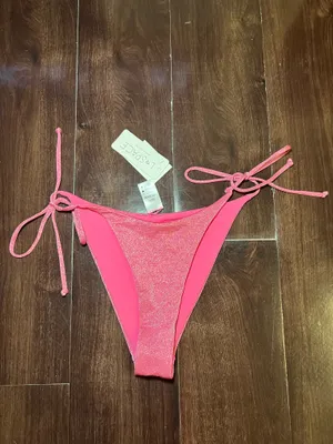 NWT L*Space Lennox Shimmery Pink Side Tie Bikini Bottom Size Medium thumbnail 2