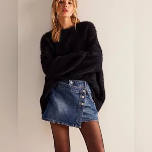 We The Free People Wynne Sashiko‎ Micro Mini Skirt Skort Denim Jeans 26 thumbnail 6