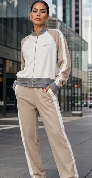 Beige & Cream Track Pants and Jacket Set Cotton thumbnail 1