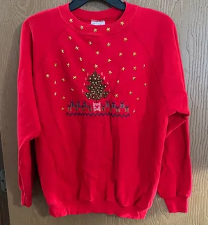 Vintage Handmade Christmas tree sweatshirt, Large thumbnail 1