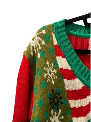 Elf Body Ugly Christmas Cardigan Sweater Women's Size XL Knit Holiday Peppermint thumbnail 6