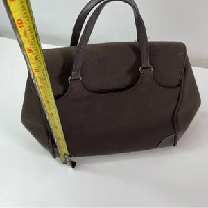 Vintage Banana Republic Brown Small Satchel Hand Bag Leather Wool like Preppy thumbnail 2