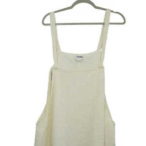 Arula Size 1X Ivory Sequin Chevron Textured Tweed Pinafore Dress Skirtall NEW thumbnail 2