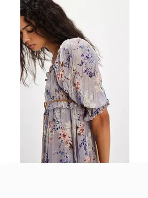 NWOT Free People Marney Mini Dress Floral Printed Puff Sleeve Ribbon thumbnail 3