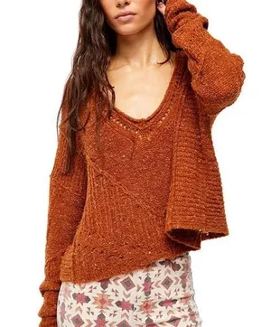 Free People Seashell Myrrh Knit Distressed Cropped Sweater Sz Medium thumbnail 1