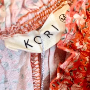 Kori America Orange Ditsy Floral‎ Smocked Off The Shoulder Mini Dress Size Med thumbnail 7