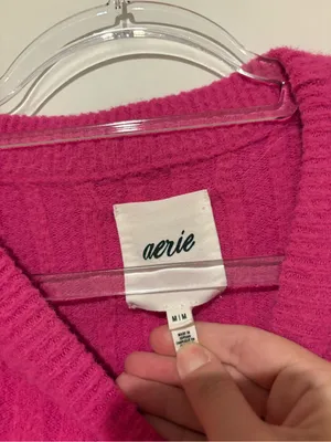 aerie buttercream Ribbed Crewneck Sweater Hot Pink size‎ medium thumbnail 3