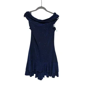 CHICME Women's Navy Blue Glitter Off Shoulder Ruffle Mini Dress Size L thumbnail 7
