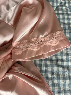 Silky Pink Lace-Trim Robe - Women's Intimates thumbnail 4