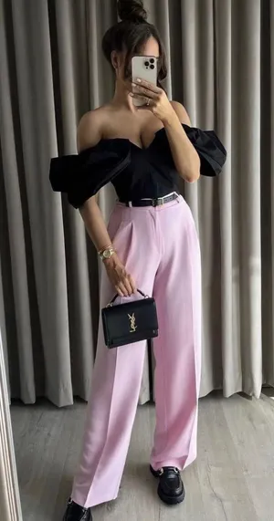 ZARA NWT Pink High-waisted WIDE LEG MENSWEAR STYLE PANTS. thumbnail 4