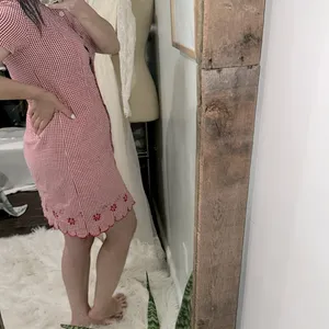 Vintage Red Gingham Button-Up Dress with floral embroidered bottom size 8 thumbnail 5